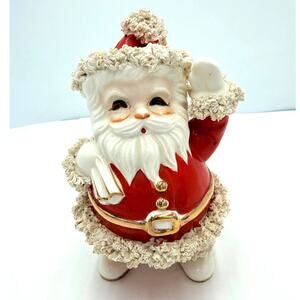Vintage Napco Spaghetti Ceramic Santa Claus with Sack Planter 6.75" Christmas